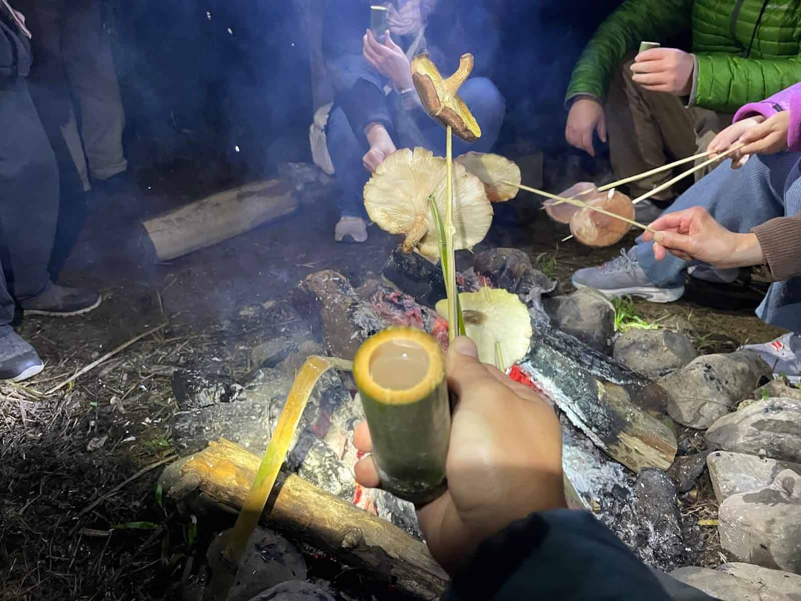 2025最新:【蟬說霧語】新竹五峰豪華露營,一泊二食+露營車+賞櫻秘境+部落體驗,開箱推薦! 55 烤段木香菇、用竹筒杯喝小米酒